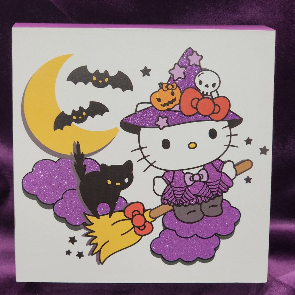 Hello Kitty Witch Halloween Block Sign Wooden Wall Shelf Art Hello Kitty Picture